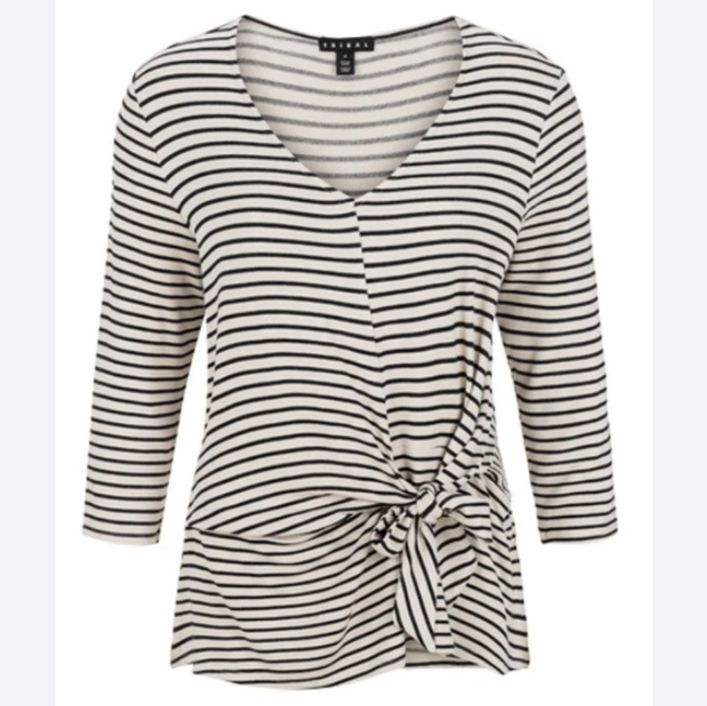 Knot Front Top / Knot Front V-Neck Striped Shirt